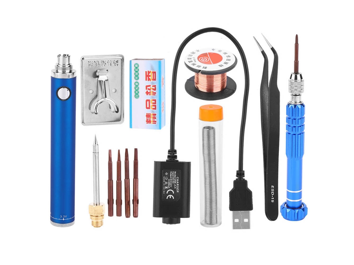 Kit de soldador de ferro USB mini, 5V, portátil, recarregável, lápis de solda azul
