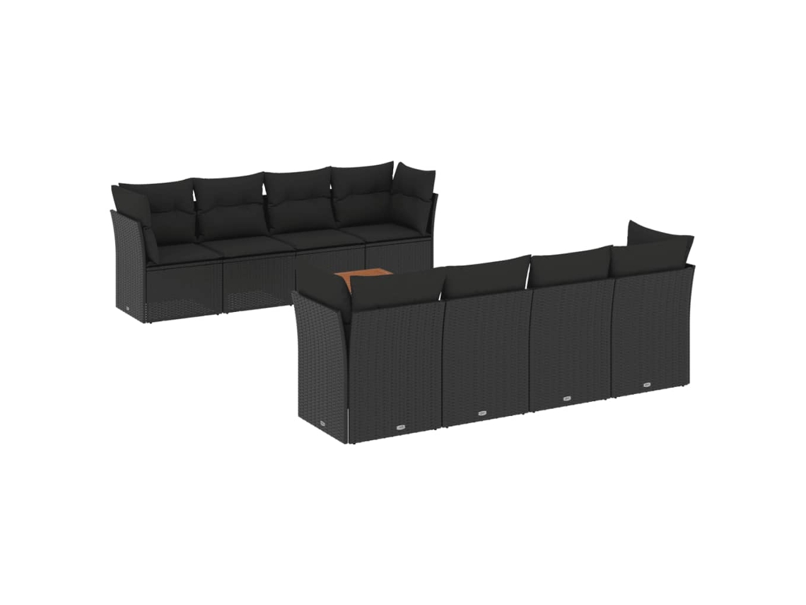 Conjunto de 9 Sofás para Jardim com Almofadões Vime Pe Preto MAISON EXCLUSIVE (9 pcs)