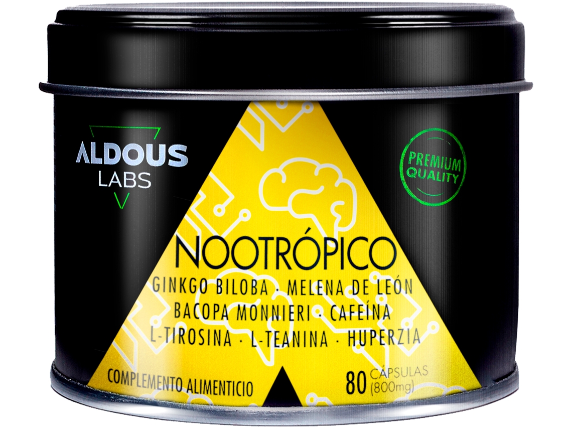 Suplemento Alimentar Nootrópico com Ginkgo Biloba, Lion's Mane, Cafeína, Bacopa, Tirosina, Teanina e Huperzine A