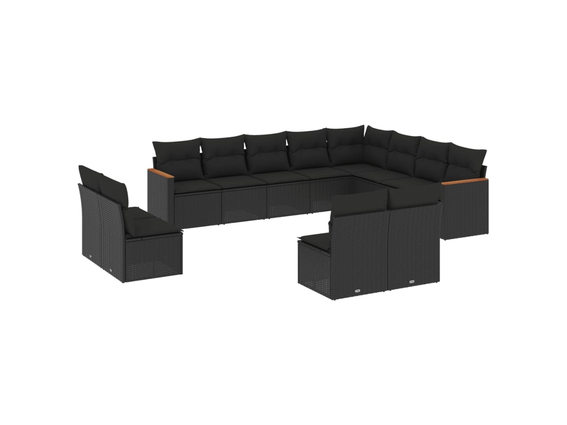 Conjunto de 12 Sofás para Jardim com Almofadões Vime Pe Preto MAISON EXCLUSIVE (N/A)