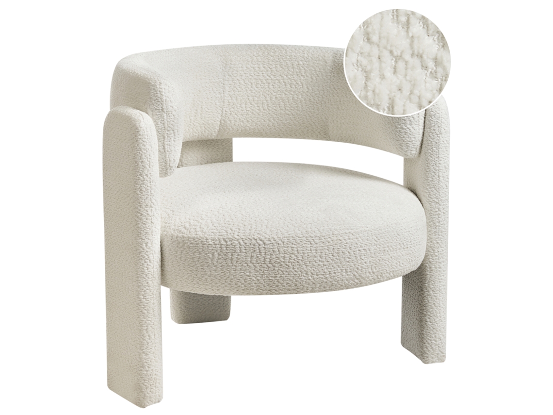 Poltrona Beliani Burea De Chenille Branco Creme 80x70x74