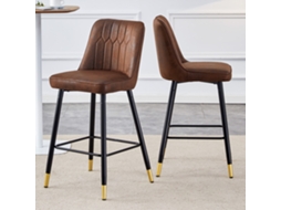 Conjunto 2 Banquetas Bar 100cm Tecido Marrom Estrutura Preta
