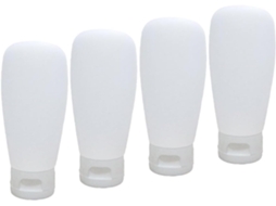 Conjunto de 4 potes cosméticos reutilizados de 60ml em PP branco com tampa flip-top.