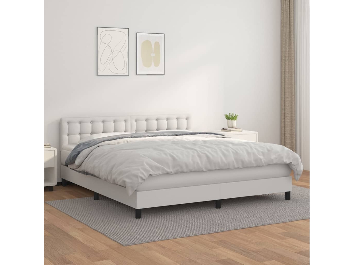 Vidaxl Cama Com Molas/colchão 180x200 Cm Couro Artificial Branco