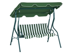 Balancim 3 lugares com toldo ajustável e almofadas, aço e poliéster 170x110x153 Cm verde e branco BTFORUS