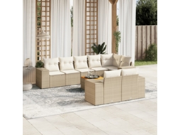 9 Pcs Conjunto De Sofás P/ Jardim Com Almofadões Vime Pe Bege Dkd Home Decor