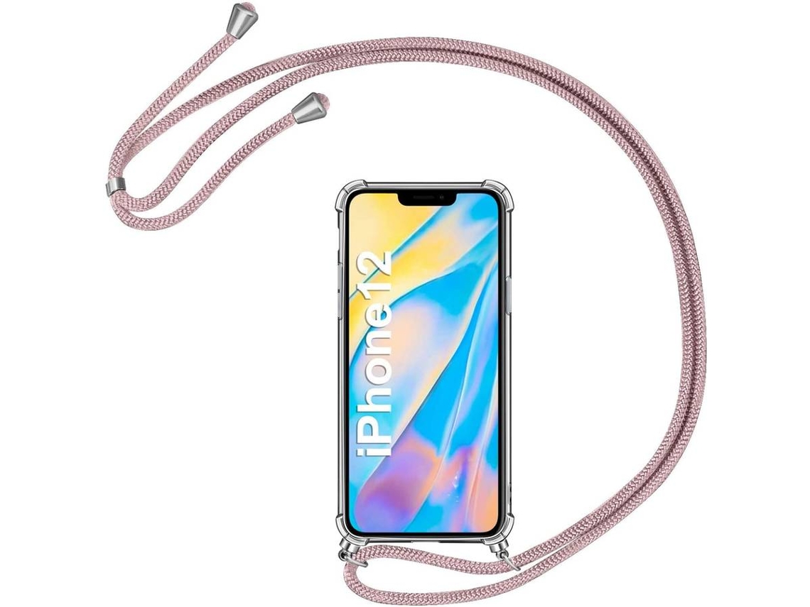 Capa iPhone 12HONGWE. Com corda Transparente, Rosa