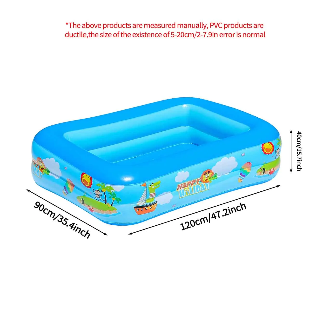 Piscina Inflável Grande (1,2 Metros), Retangular, Feita De Material De Pvc Espesso, Com Válvula De Ar E Dreno.