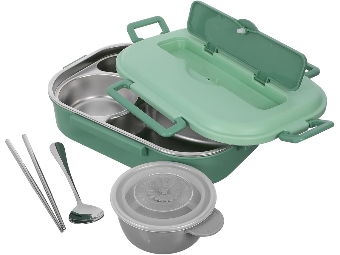 Lancheira Bento Fuoyloo Em Aço Inoxidável, 1500ml, Com 4 Compartimentos, Leve E Hermética, Ideal Para Estudantes E