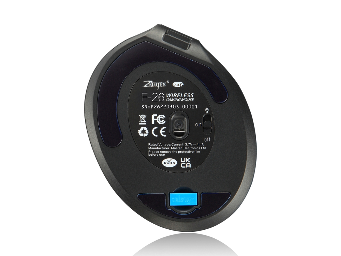 Zelotes F-26 Rato Óptico Vertical Ergonômico Sem Fio 2.4g 6 Teclas 3 Marchas De Velocidade 600mah Preto