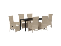 Conjunto 7 De Jantar De Jardim Com Almofadas Vidaxl Bege Rattan Poliéster