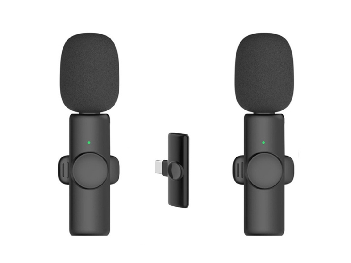 Microfone De Lapela Sem Fio Usb C 2, 4 Ghz Aquaforge (2 Microfones 1 Receptor)