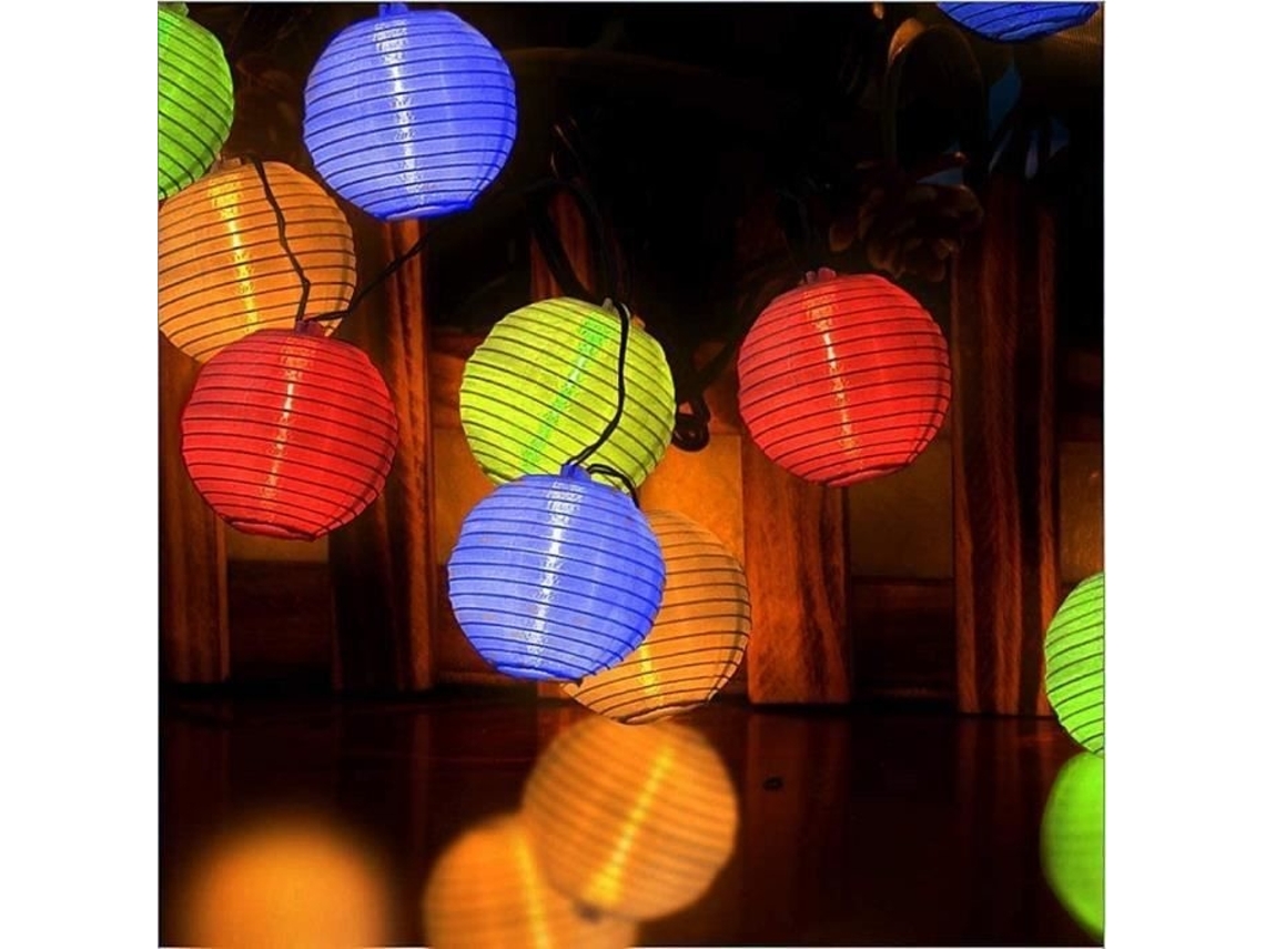 Cordão De Luzes Led, 20 Díodos, 5,3 M, Acabamento Multicolorido, Energia Solar, Resistente À Água