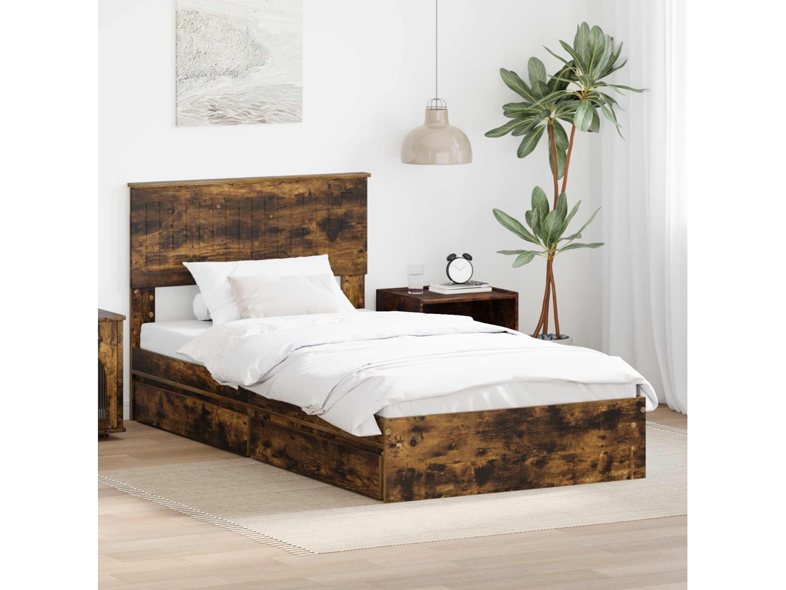 Vidaxl Cama com Armazenamento Carvalho Defumado 100 X 200 Cm