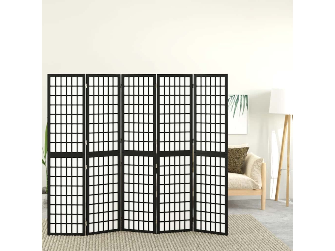 Vidaxl Biombo Dobrável Com 5 Painéis Estilo Japonês 200x170 Cm Preto
