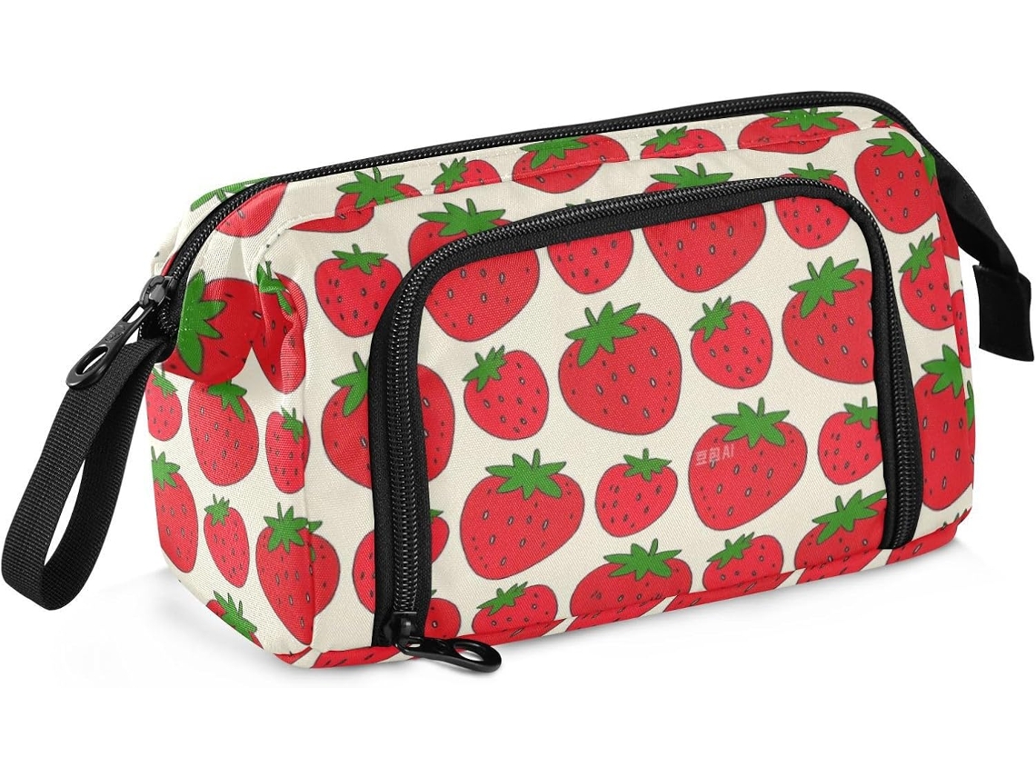 Estojo Grande com Compartimento para Lápis, Cosméticos e Material Escolar, Vermelho. 24 X 9,5 15 Cm Resistente