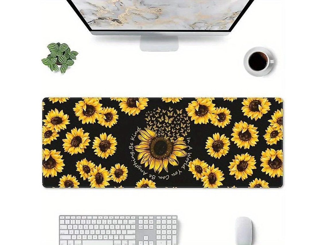 Mouse Pad Girassol, Impermeável, Frases Inspiradoras, 11.8x31.5 polegadas, Material Borracha