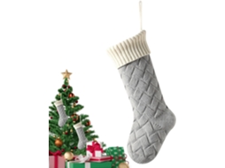 Meia De Natal Grande, 46 Cm, Cinza E Branca |