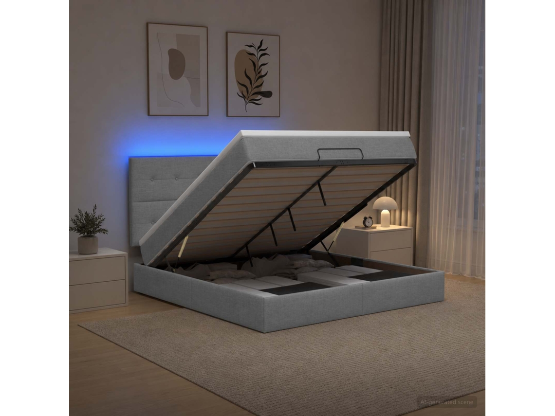 Vidaxl Cama Ottoman Com Colchão E Led Cinzento-claro 140 X 200 Cm