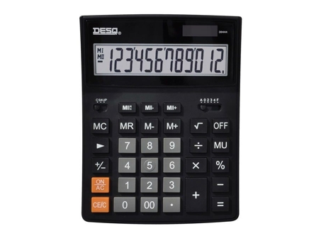 Calculadora de escritório Desq 30444 | Tela de 12 dígitos | Extra grande | Memória dupla | Mu Black (r)