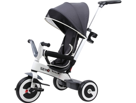 HomCom® Triciclo para bebê 4 em 1 Trolley Trike Bicicletas para crianças + 18 meses evolutivo Capuz de barra destacável cinza