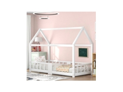 Cama Infantil Tipo Casinha 90x200cm, Madeira Branca, Com Lousa E Estrutura Com Ripas Hvorstur (sem Colchão)