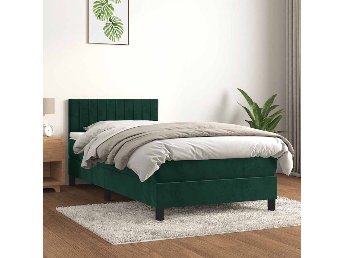 Vidaxl Cama Com Molas/colchão 80x200 Cm Veludo Verde-escuro