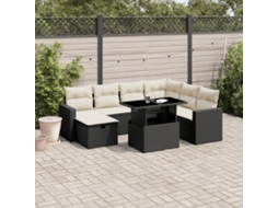 Vidaxl 8 Pcs Conjunto Sofás De Jardim Com Almofadões Vime Pe Preto