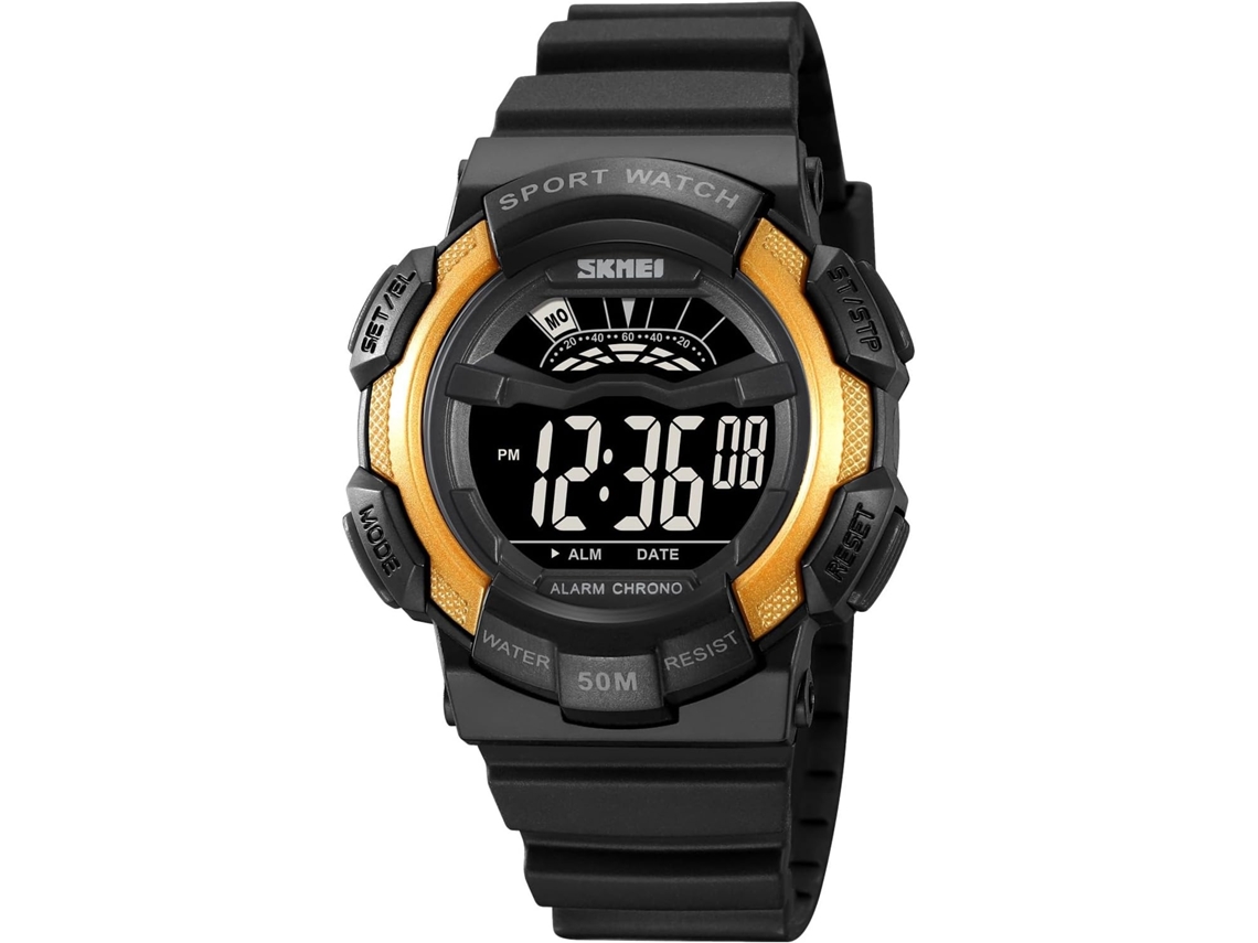 Lurelia Relógio Digital Masculino, Visor Digital, Led, Cronómetro, Alarme, Data/calendário, 12/24h, Resina, Abs, Dourado E Preto