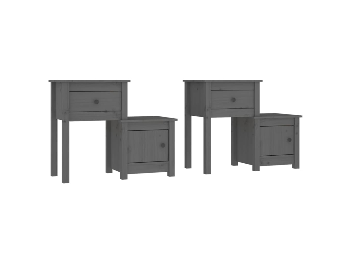 Conjunto de 2 Mesas de Cabeceira MAISON EXCLUSIVE em Pinho Maciço Cinza (79,5x38x65,5 cm)