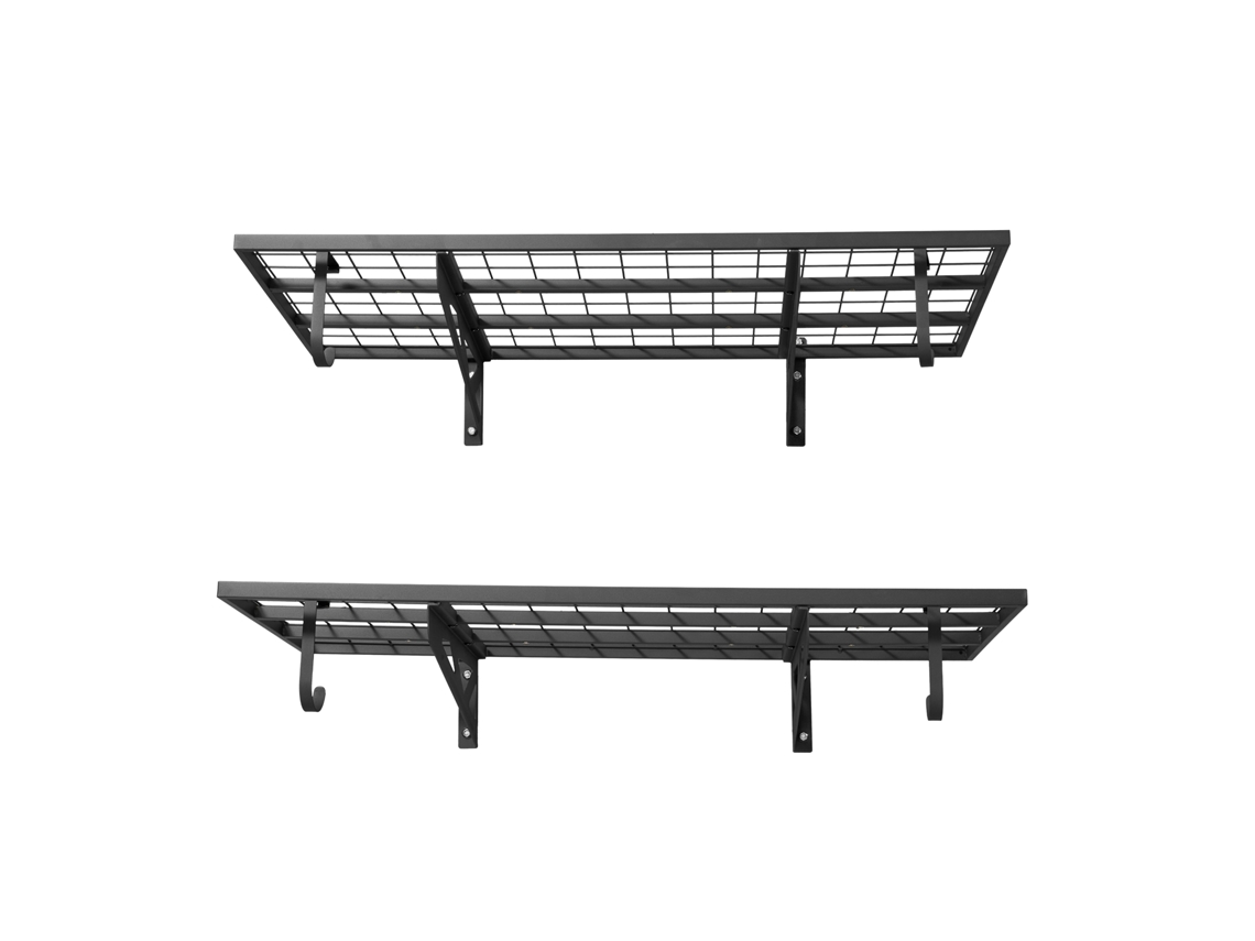 Prateleira de Parede Aço Resistente 610x1219 Mm Carga 113kg por 227kg no Total, Distância Ajustável, Conjunto 2 Prateleiras Flutuantes com Ganchos