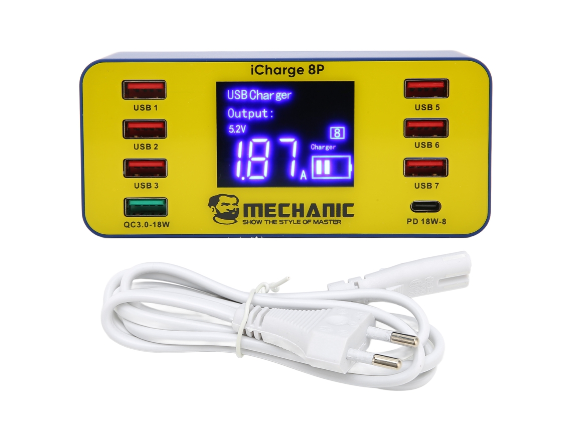 Carregador USB digital de 8 portas 60w com QC3.0 e PD estação de carregamento para smartphone e tablet, plugue EU | S/MARCA