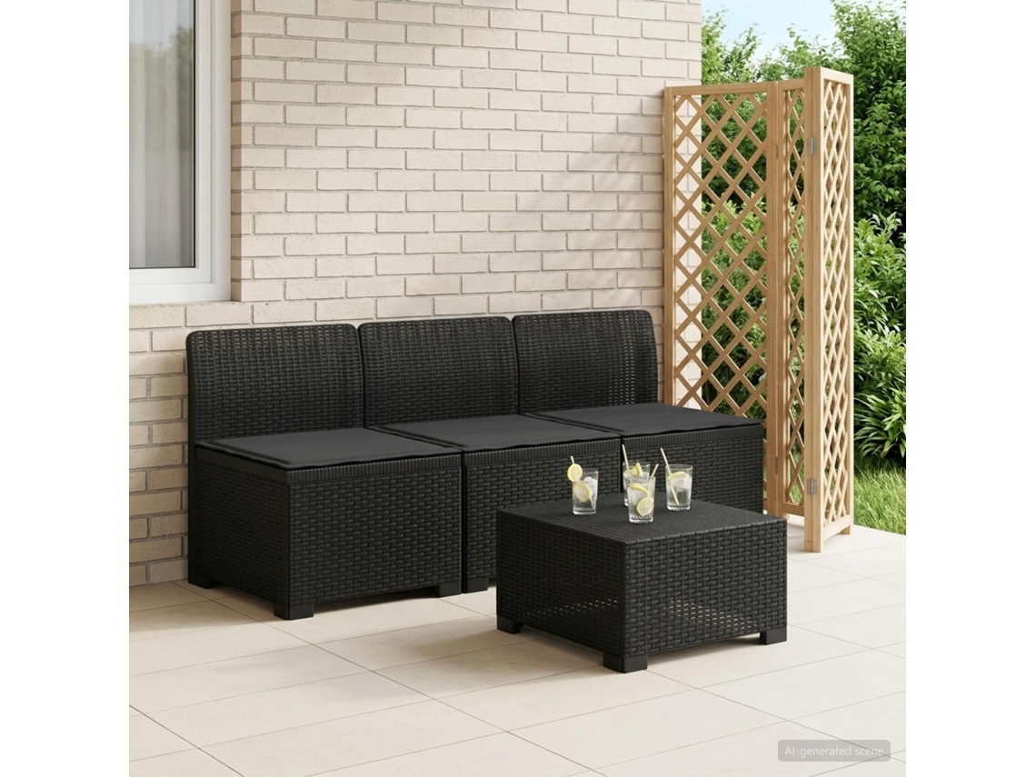 Vidaxl Sofá De Jardim 3 Lugares Com Almofadas Visual Rattan Pp