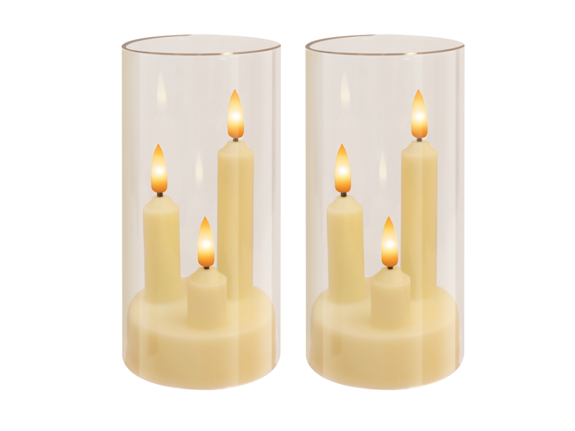 (2 Transparentes) Velas Led 3 Em 1 Com Efeito De Chama Tremeluzente, Luz Eletrônica, Adequadas Para Decoração De Casa.