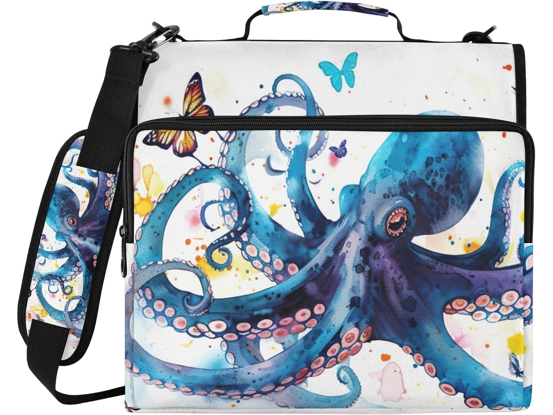 Organizador De Bolsa Aquarela Polvo Azul, Pasta De 3-argolas Com Bolso Laptop, Poliéster Resistente À Água
