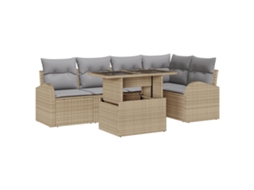 Conjunto 6 Conjunto De Sofá De Jardim Vidaxl Bege Vime Pe (234 X 124 X 85 Cm)