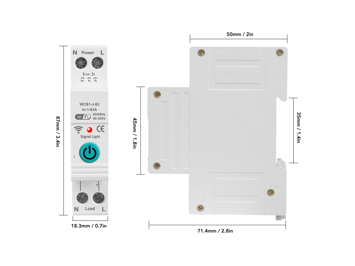 Laxiscreed Interruptor Wifi Monofásico Com Controle Inteligente Tuya Para Câmaras E Instalação Em Guia