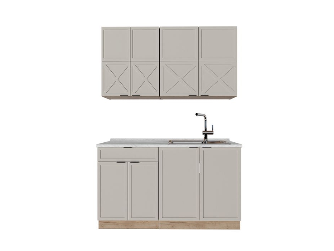 Cozinha Fame Line, 140cm, Pt Mármore, Grisbeige/carvalho Dourado, Carvalho De Força Dourado, Vicco