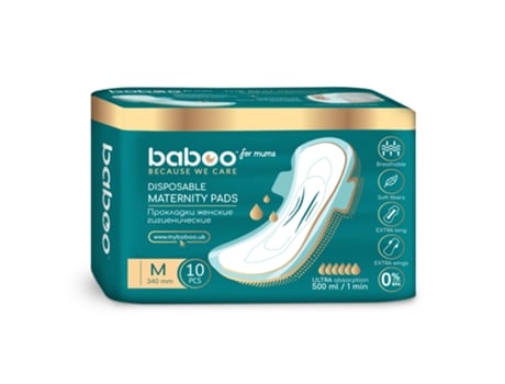 Pensos de Maternidade Descartáveis BABOO 10 Unid. Médio
