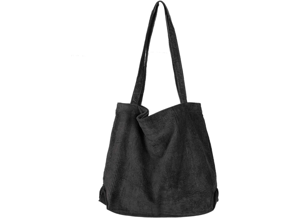Mala De Mão Em Veludo Cotelê - Saco De Ombro Casual E Resistente - Preto
