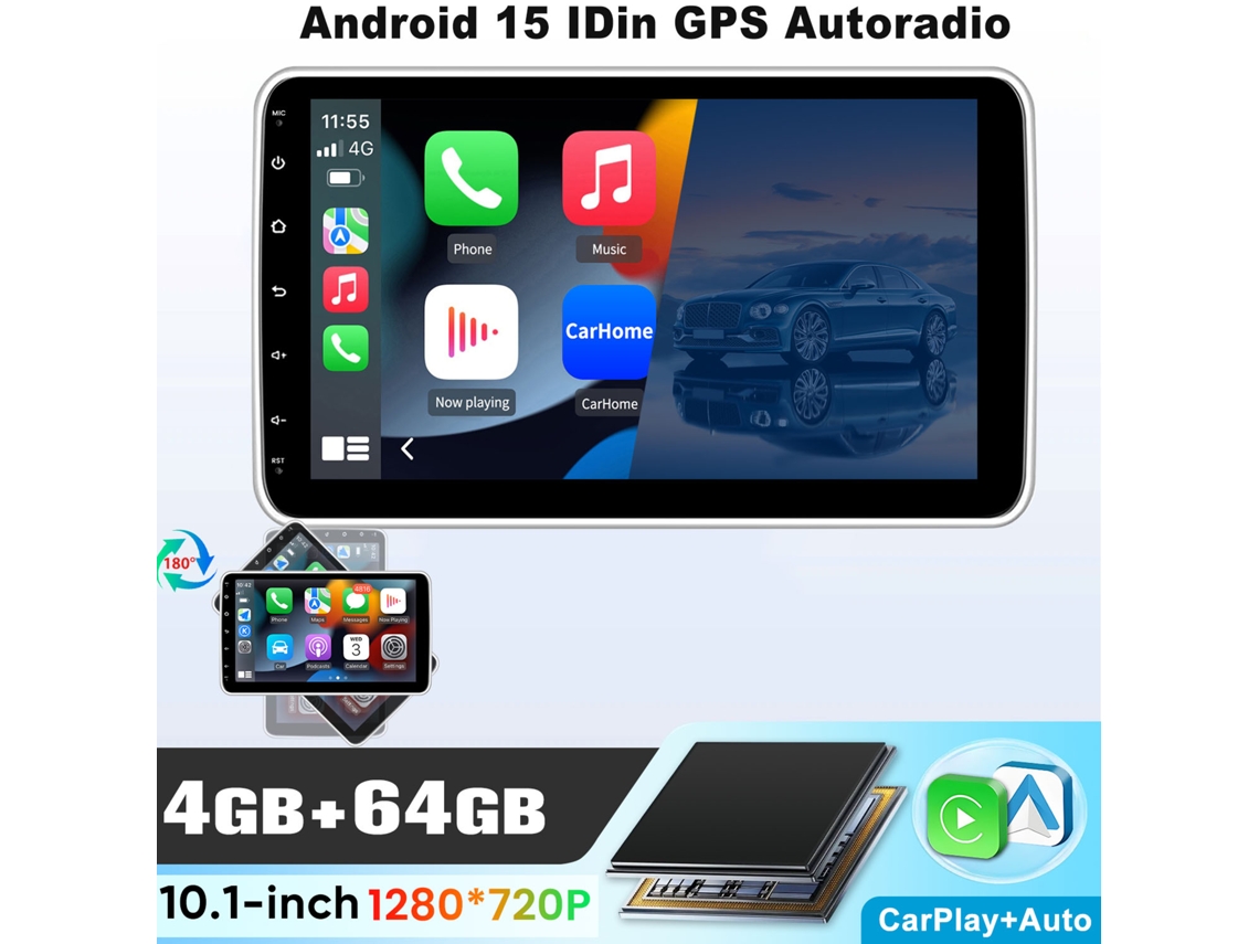 Rádio Carro Hexinex 4gb+64gb Android 15 Octa Core Carplay Bt Gps Wifi