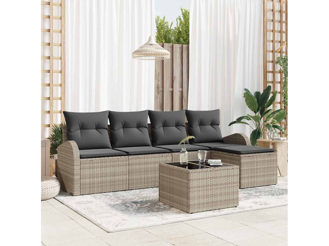 Vidaxl Conjunto De Sofá De Jardim 6 Pcs Cinzento-claro Vime Pe