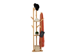 Relaxdays Bengaleiro Triangular, Com 9 Ganchos, Bambu, 2 Prateleiras, Cabideiro, Hbt: 168,5 X 47 X 47 Cm, Natural