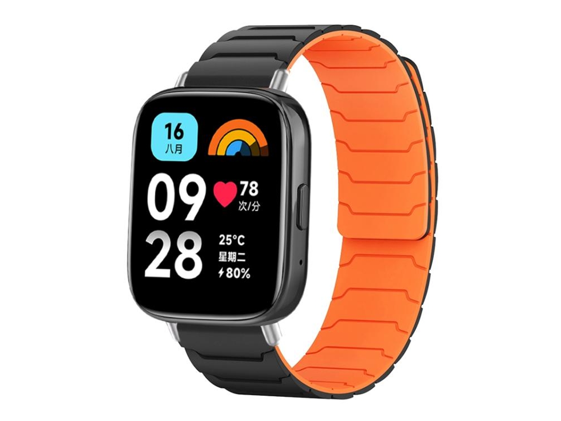 Bracelete Para Redmi Watch 3 Active / Lite - Silicone Magnético Preto E Laranja