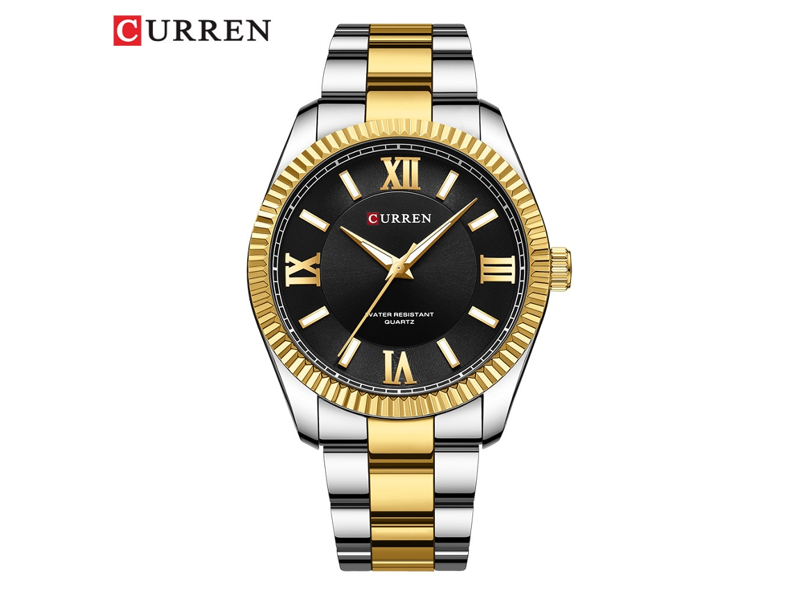 Relógio de Quartzo com Escala Romana, Pulseira de Aço Luminoso para Homens, Relógio de Negócios com Disco Solar MDUG (prata Preto)