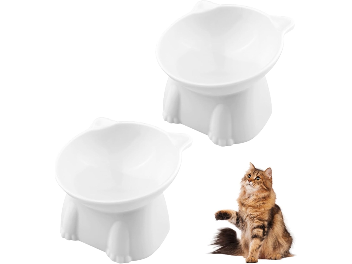 Conjunto de 2 Comedouros e Bebedouros Elevados para Gatos Branco AQUAFORGE
