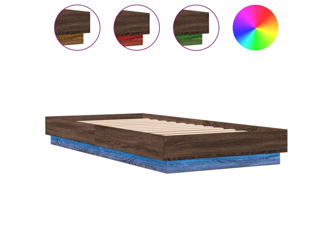 Estrutura de Cama com Luzes Led Carvalho Castanho 100x200 cm MAISON EXCLUSIVE