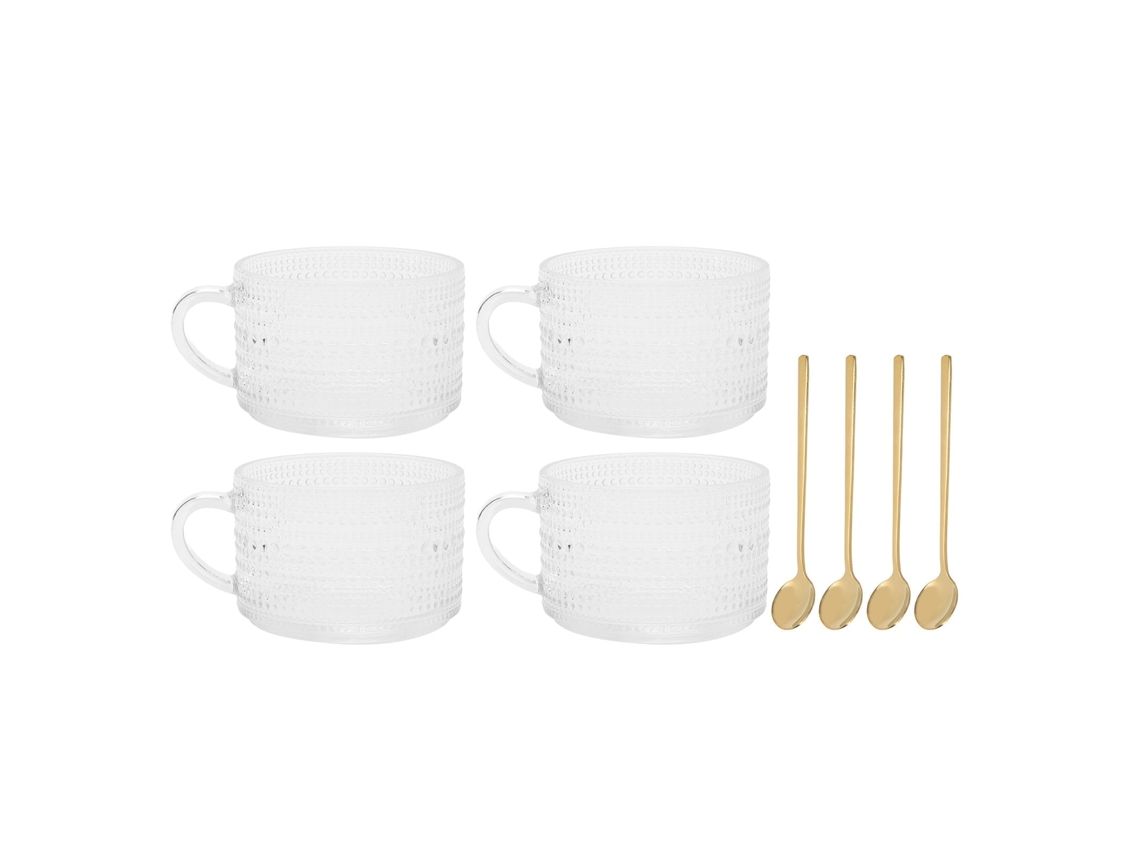 Copo de Vidro LAXISCREED Estilo Nórdico 4pcs com Colher
