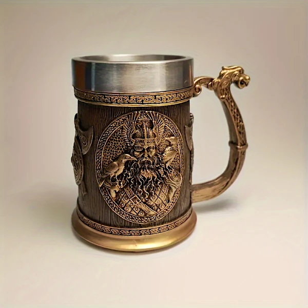 Caneca de Cerveja Viking , Estilo Mitologia Nórdica, Aço Inoxidável AQUAFORGE (1 Unidade)