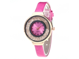 Relógio de Quartzo Feminino de Couro Pu Estilo Moderno com Esfera de Areia Fluida Rosa